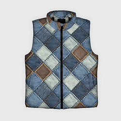 Женский жилет Джинсовый пэчворк ромбовый узор, цвет: 3D-черный