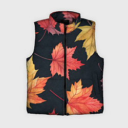 Женский жилет Кленовые листья на черном - акварельный паттерн, цвет: 3D-черный