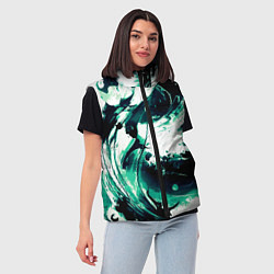 Женский жилет Чёрно-зелёный абстракция волна, цвет: 3D-черный — фото 2