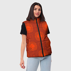 Женский жилет Красные ромбы на решетке из линий, цвет: 3D-черный — фото 2