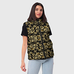 Женский жилет Народная русская роспись - позолота паттерн, цвет: 3D-черный — фото 2