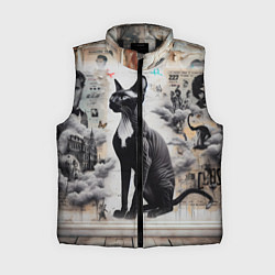 Женский жилет Кошка Корниш-рекс - ретро граффити, цвет: 3D-черный