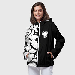Ветровка с капюшоном женская Russia: B&W Floral, цвет: 3D-белый — фото 2