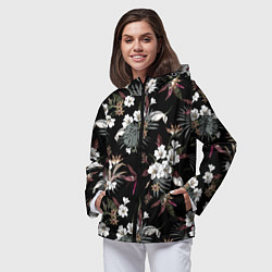 Ветровка с капюшоном женская Белые цветы в темноте, цвет: 3D-черный — фото 2