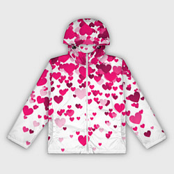 Ветровка с капюшоном женская Сердца розовые падают, цвет: 3D-белый