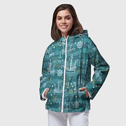 Ветровка с капюшоном женская Парусники в море - паттерн, цвет: 3D-белый — фото 2