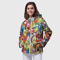Ветровка с капюшоном женская Весёлые матрешки, цвет: 3D-белый — фото 2