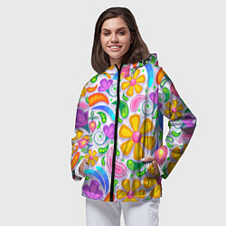 Ветровка с капюшоном женская Абстракция и цветы, цвет: 3D-черный — фото 2