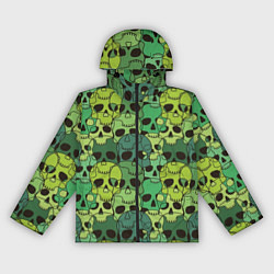 Ветровка с капюшоном женская Зеленые черепа - паттерн, цвет: 3D-черный