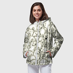 Ветровка с капюшоном женская Корги ЧБ, цвет: 3D-белый — фото 2