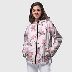Ветровка с капюшоном женская Розовый фламинго, цвет: 3D-черный — фото 2
