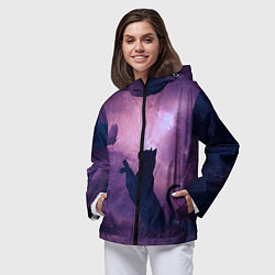 Ветровка с капюшоном женская Кошка играет с бабочкой, цвет: 3D-черный — фото 2