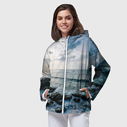 Ветровка с капюшоном женская Море, цвет: 3D-белый — фото 2