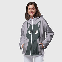 Ветровка с капюшоном женская Чёрный кот, цвет: 3D-белый — фото 2
