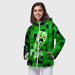 Ветровка с капюшоном женская Minecraft creeper, цвет: 3D-белый — фото 2
