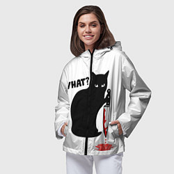 Ветровка с капюшоном женская What Cat, цвет: 3D-черный — фото 2