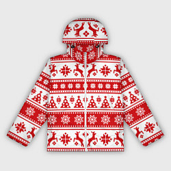 Ветровка с капюшоном женская Новый Год Олени и снежинки, цвет: 3D-белый
