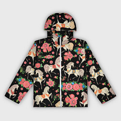 Ветровка с капюшоном женская Лошади и цветы, цвет: 3D-белый