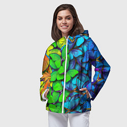 Ветровка с капюшоном женская Радужные бабочки, цвет: 3D-белый — фото 2