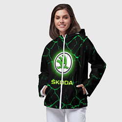 Ветровка с капюшоном женская SKODA, цвет: 3D-белый — фото 2