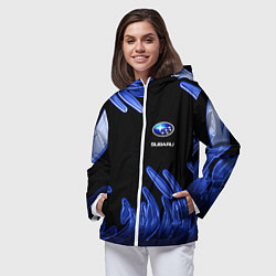 Ветровка с капюшоном женская Subaru, цвет: 3D-белый — фото 2