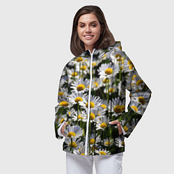 Ветровка с капюшоном женская Ромашки, цвет: 3D-белый — фото 2