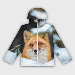 Ветровка с капюшоном женская Лисичка на сугробе, цвет: 3D-белый