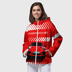 Ветровка с капюшоном женская PORSCHE ПОРШЕ RED STYLE, цвет: 3D-белый — фото 2