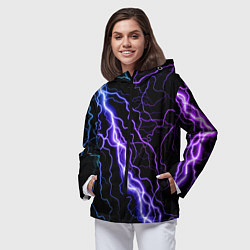 Ветровка с капюшоном женская НЕОНОВАЯ МОЛНИЯ ГРОЗА, цвет: 3D-черный — фото 2