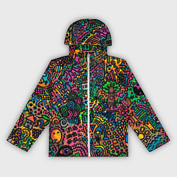 Ветровка с капюшоном женская Кислотные узоры психоделика, цвет: 3D-белый