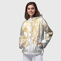 Ветровка с капюшоном женская Золотые цветы на белом, цвет: 3D-белый — фото 2