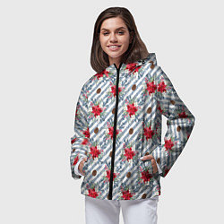 Ветровка с капюшоном женская Новогодние украшения и блестки, цвет: 3D-черный — фото 2