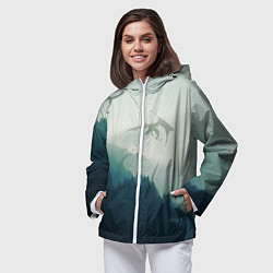 Ветровка с капюшоном женская ДРАКОНЫ НАД ЛЕСОМ DRAGON, цвет: 3D-белый — фото 2