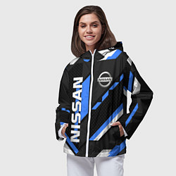 Ветровка с капюшоном женская НИССАН ЛОГО СИНИЯ ГЕОМЕТРИЯ CYBER, цвет: 3D-белый — фото 2