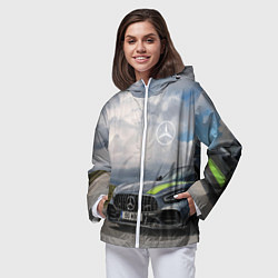 Ветровка с капюшоном женская Mercedes V8 Biturbo Racing Team AMG, цвет: 3D-белый — фото 2