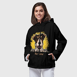 Ветровка с капюшоном женская Фокстерьер Fox terrier, цвет: 3D-черный — фото 2