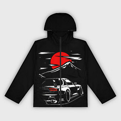 Ветровка с капюшоном женская MAZDA RX 7 Мазда при свете красной луны, цвет: 3D-черный