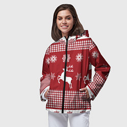 Ветровка с капюшоном женская Узор с оленями, цвет: 3D-черный — фото 2