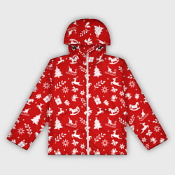 Ветровка с капюшоном женская НОВОГОДНИЙ УЗОР КРАСНО БЕЛЫЙ, цвет: 3D-белый