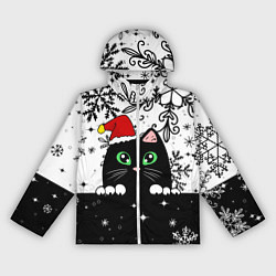 Ветровка с капюшоном женская Новогодний кот в колпаке Санты, цвет: 3D-белый