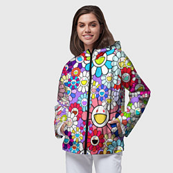 Ветровка с капюшоном женская Цветы Takashi Murakami, цвет: 3D-черный — фото 2