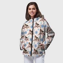 Ветровка с капюшоном женская Снегири зима, цвет: 3D-черный — фото 2