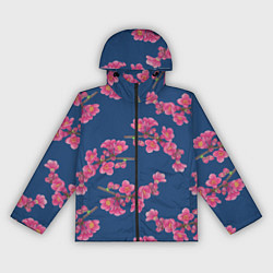 Женская ветровка Веточки айвы с розовыми цветами на синем фоне