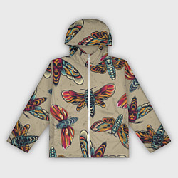 Ветровка с капюшоном женская Мотыльки-черепа, цвет: 3D-белый