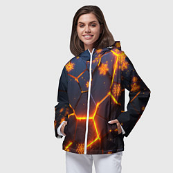 Ветровка с капюшоном женская НОВОГОДНИЕ ОГНЕННЫЕ 3D ПЛИТЫ FIRE NEON HEXAGON, цвет: 3D-белый — фото 2