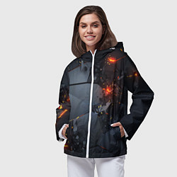 Ветровка с капюшоном женская НЕОНОВЫЙ ВЗРЫВ ПЛИТЫ, ОБЛОМКИ NEON EXPLOSION, цвет: 3D-белый — фото 2