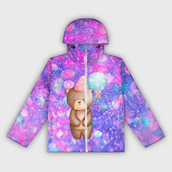 Ветровка с капюшоном женская День Рождения - Медвежонок с шариками, цвет: 3D-белый