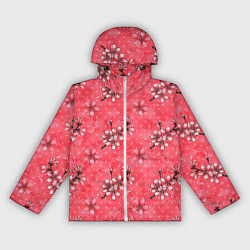 Ветровка с капюшоном женская Сакура красная, цвет: 3D-белый