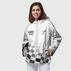 Ветровка с капюшоном женская Audi Quattro, Ауди Кватро, Финишный флаг, цвет: 3D-белый — фото 2