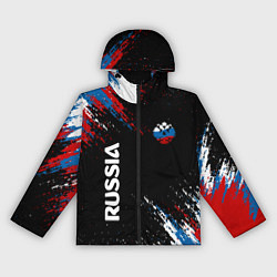 Ветровка с капюшоном женская Russia Штрихи в цвет Флага, цвет: 3D-черный